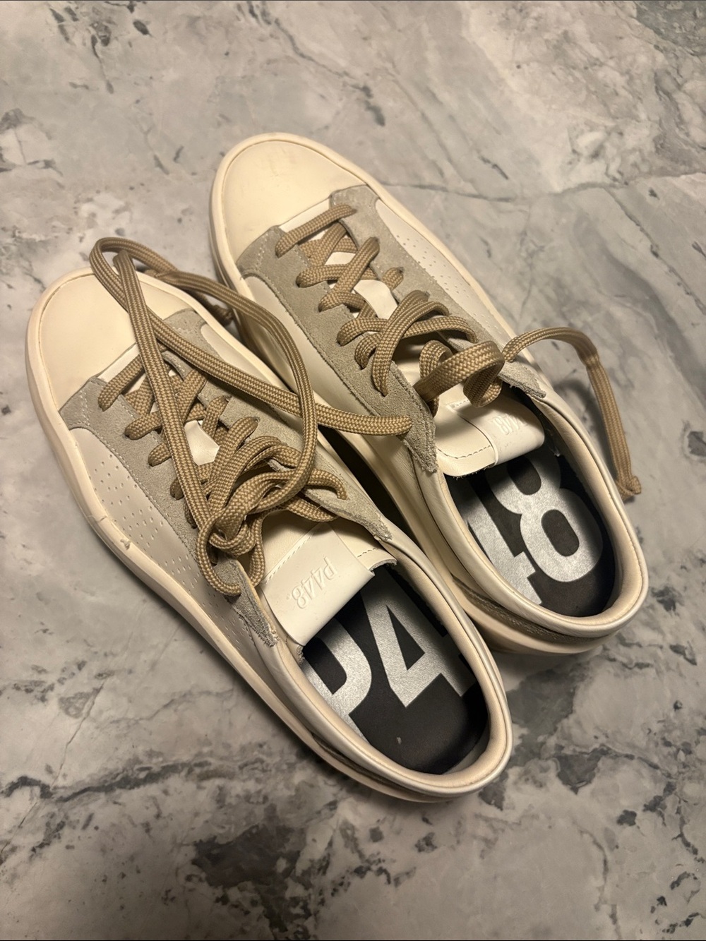 brand new P448 Casual Low-Top Sneakers in Cream and Tan
